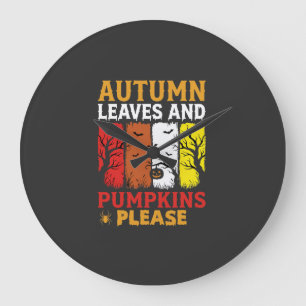 Halloween Herbstlaub und Kürbisse Vintage-Design Große Wanduhr