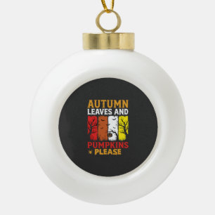 Halloween Herbstlaub und Kürbisse Vintage-Design Keramik Kugel-Ornament