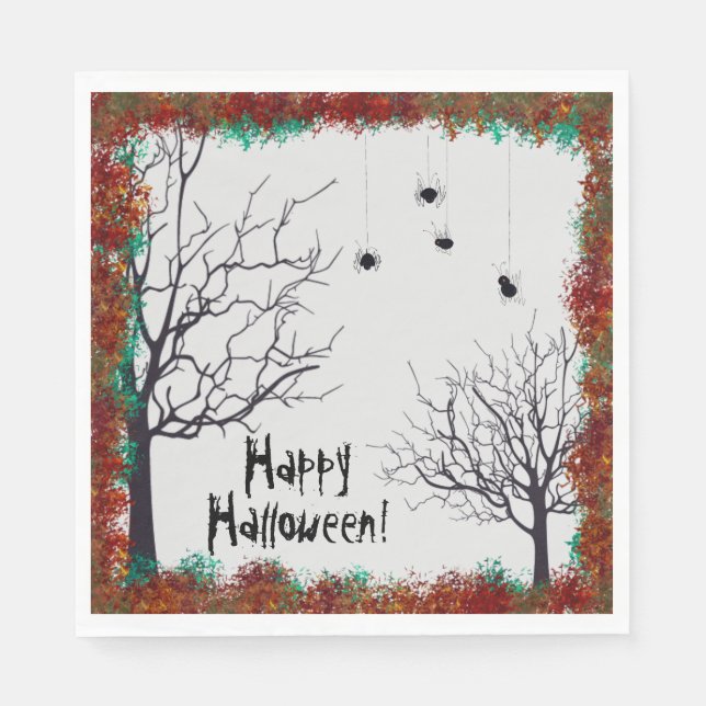 Halloween-Herbstlaube Spooky Trees Spiders Party Serviette (Vorderseite)