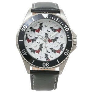 Halloween-Herz mit schwarzen Fledermausflügeln Armbanduhr