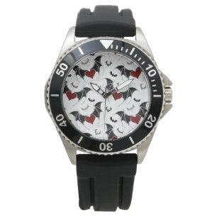 Halloween-Herz mit schwarzen Fledermausflügeln Armbanduhr