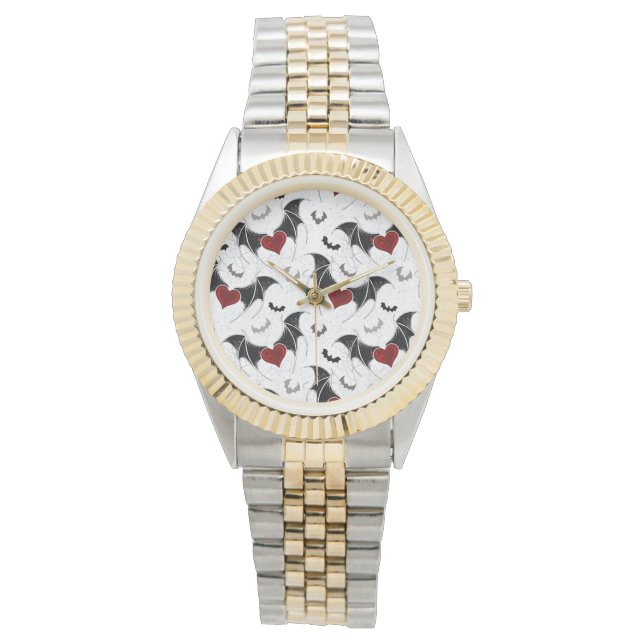 Halloween-Herz mit schwarzen Fledermausflügeln Armbanduhr (Vorderseite)