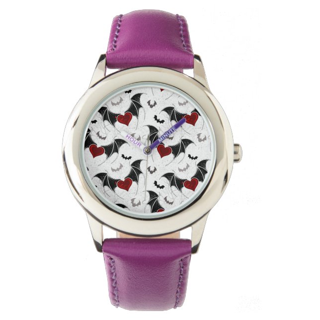 Halloween-Herz mit schwarzen Fledermausflügeln Armbanduhr (Vorderseite)