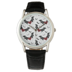 Halloween-Herz mit schwarzen Fledermausflügeln Armbanduhr