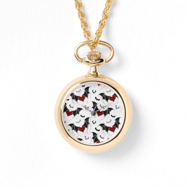 Halloween-Herz mit schwarzen Fledermausflügeln Armbanduhr (Vorderseite)