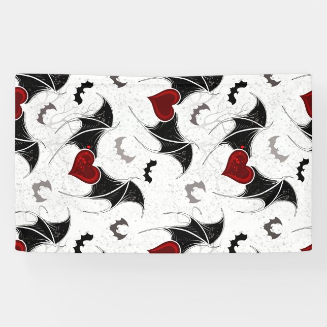 Halloween-Herz mit schwarzen Fledermausflügeln Banner (Horizontal)