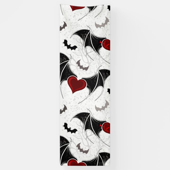 Halloween-Herz mit schwarzen Fledermausflügeln Banner (Vertikal)
