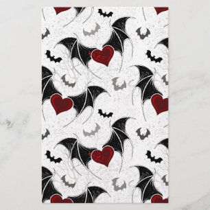 Halloween-Herz mit schwarzen Fledermausflügeln Briefpapier