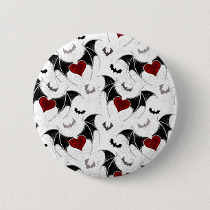 Halloween-Herz mit schwarzen Fledermausflügeln Button