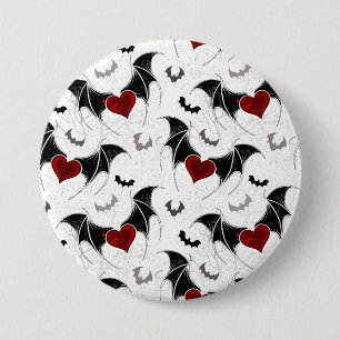 Halloween-Herz mit schwarzen Fledermausflügeln Button