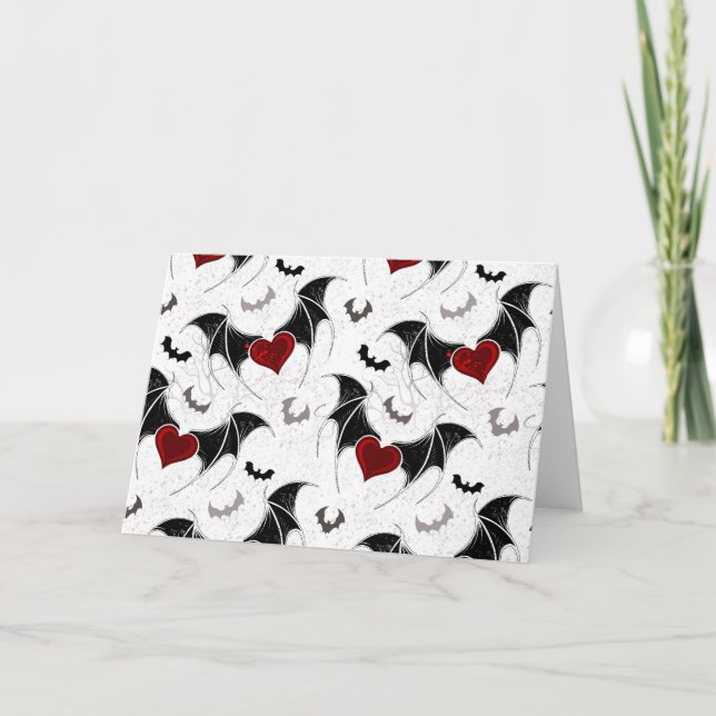 Halloween-Herz mit schwarzen Fledermausflügeln Dankeskarte (Vorderseite)