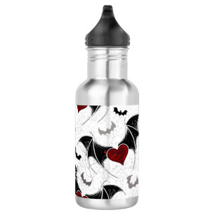 Halloween-Herz mit schwarzen Fledermausflügeln Edelstahlflasche