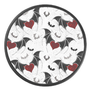Halloween-Herz mit schwarzen Fledermausflügeln Eishockey Puck