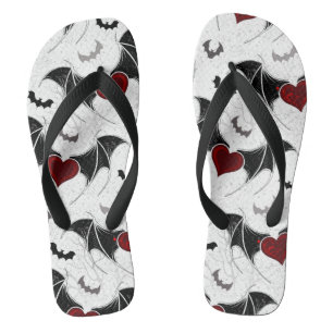 Halloween-Herz mit schwarzen Fledermausflügeln Flip Flops