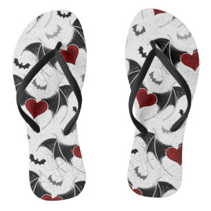 Halloween-Herz mit schwarzen Fledermausflügeln Flip Flops