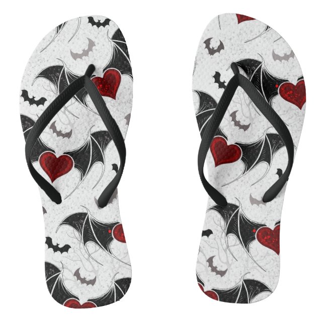 Halloween-Herz mit schwarzen Fledermausflügeln Flip Flops (Fußbett)