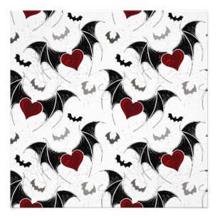 Halloween-Herz mit schwarzen Fledermausflügeln Fotodruck