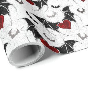 Halloween-Herz mit schwarzen Fledermausflügeln Geschenkpapier