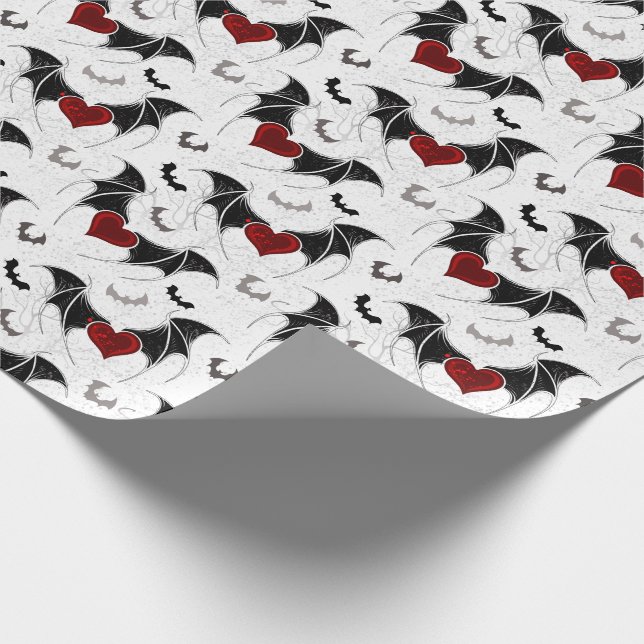 Halloween-Herz mit schwarzen Fledermausflügeln Geschenkpapier (Ecke)