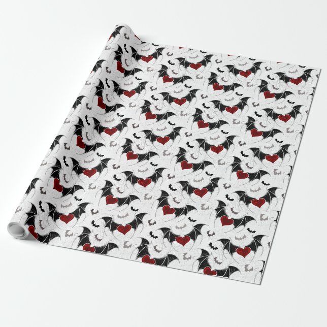 Halloween-Herz mit schwarzen Fledermausflügeln Geschenkpapier (Ungerollt)