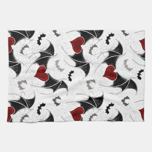 Halloween-Herz mit schwarzen Fledermausflügeln Geschirrtuch