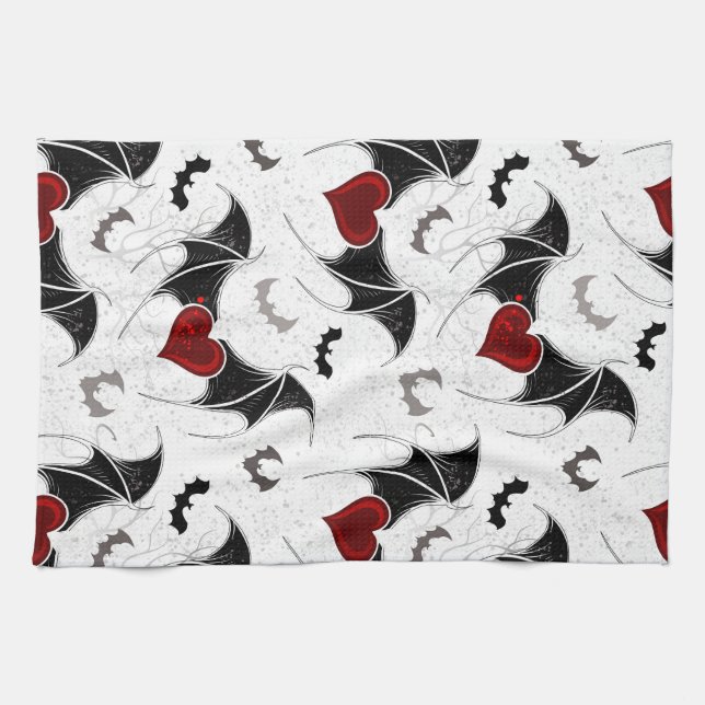 Halloween-Herz mit schwarzen Fledermausflügeln Geschirrtuch (Horizontal)