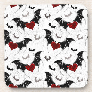 Halloween-Herz mit schwarzen Fledermausflügeln Getränkeuntersetzer