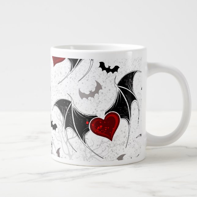 Halloween-Herz mit schwarzen Fledermausflügeln Jumbo-Tasse (Rechts)
