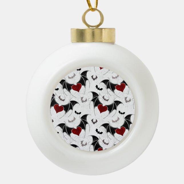 Halloween-Herz mit schwarzen Fledermausflügeln Keramik Kugel-Ornament (Vorderseite)