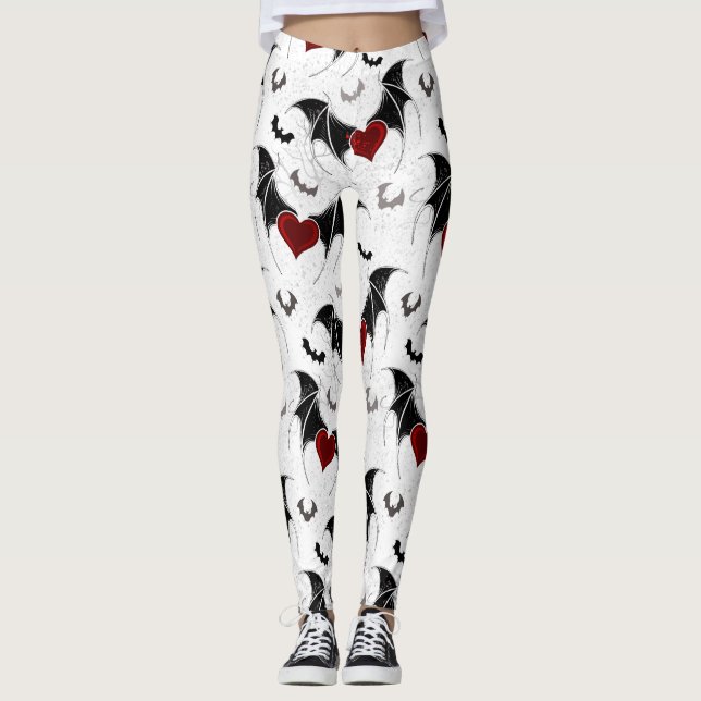 Halloween-Herz mit schwarzen Fledermausflügeln Leggings (Vorderseite)