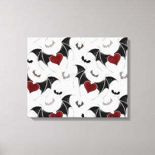 Halloween-Herz mit schwarzen Fledermausflügeln Leinwanddruck