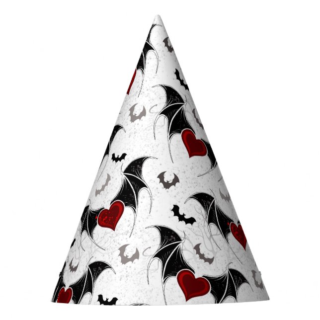 Halloween-Herz mit schwarzen Fledermausflügeln Partyhütchen (Vorderseite)