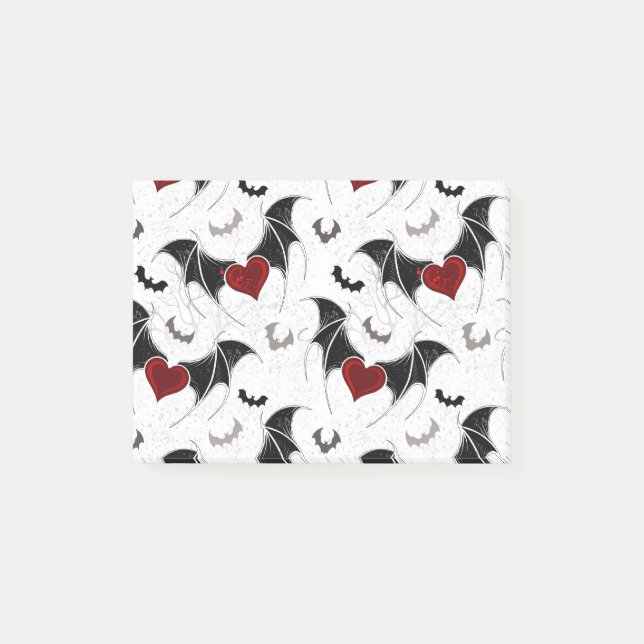 Halloween-Herz mit schwarzen Fledermausflügeln Post-it Klebezettel (Vorderseite)