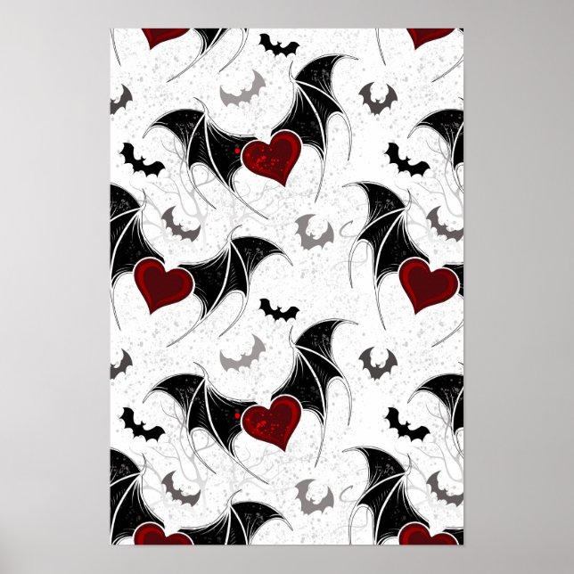 Halloween-Herz mit schwarzen Fledermausflügeln Poster (Vorne)