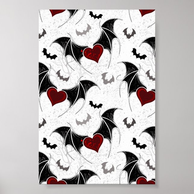 Halloween-Herz mit schwarzen Fledermausflügeln Poster (Vorne)