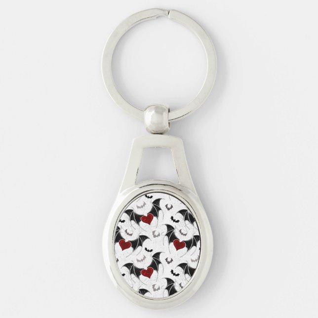 Halloween-Herz mit schwarzen Fledermausflügeln Schlüsselanhänger (Vorderseite)