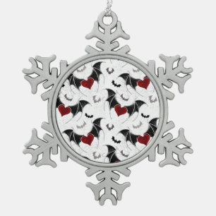 Halloween-Herz mit schwarzen Fledermausflügeln Schneeflocken Zinn-Ornament