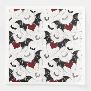 Halloween-Herz mit schwarzen Fledermausflügeln Serviette