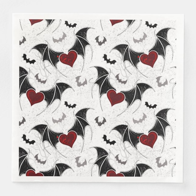Halloween-Herz mit schwarzen Fledermausflügeln Serviette (Vorderseite)