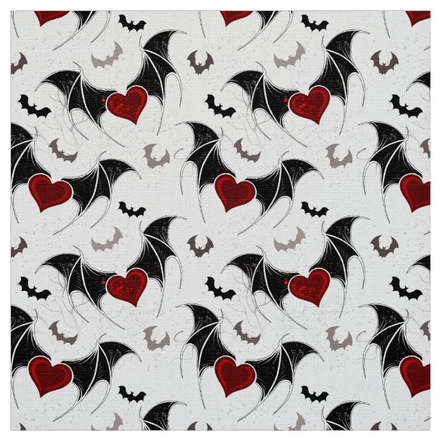 Halloween-Herz mit schwarzen Fledermausflügeln Stoff (Muster)