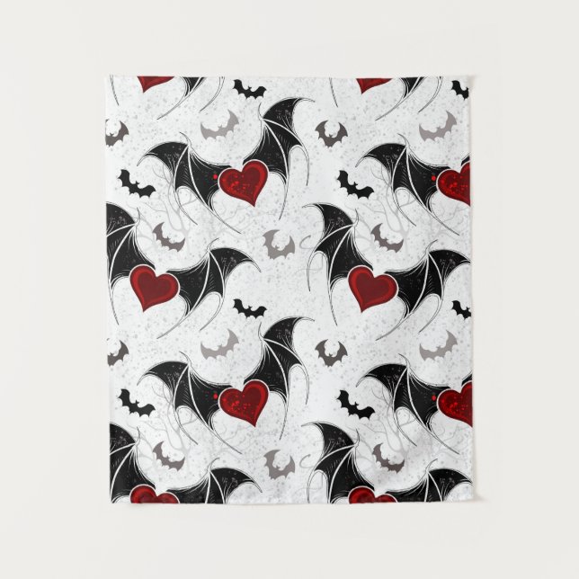Halloween-Herz mit schwarzen Fledermausflügeln Wandteppich (Vorderseite)