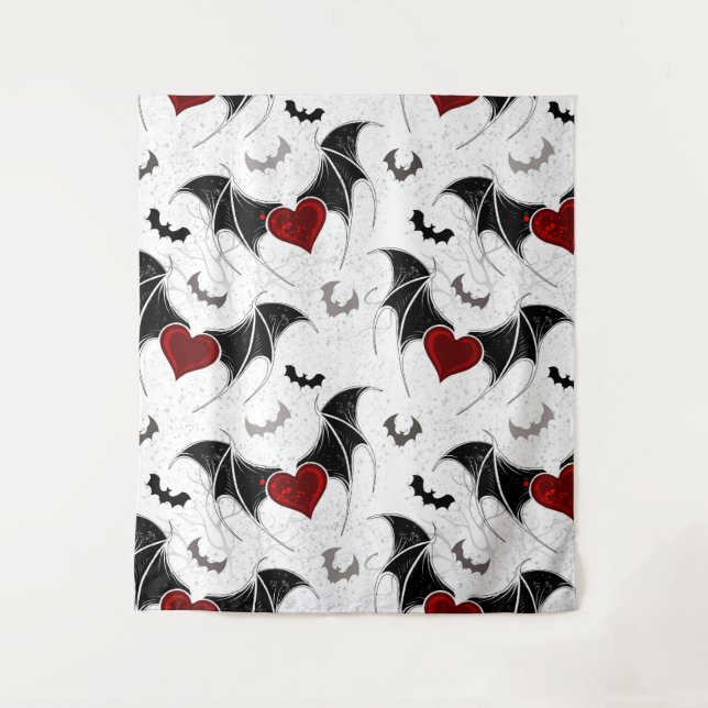 Halloween-Herz mit schwarzen Fledermausflügeln Wandteppich (Vorderseite)
