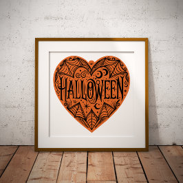 Halloween-Herz, Orange Herzform, Feiertag Fotodruck
