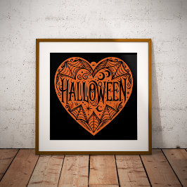 Halloween-Herz, Orange Herzform, Feiertag Fotodruck