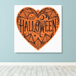Halloween-Herz, Orange Herzform, Feiertag Leinwanddruck