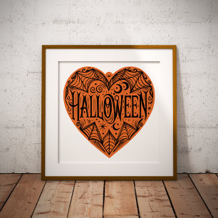 Halloween-Herz, Orange Herzform, Feiertag Poster