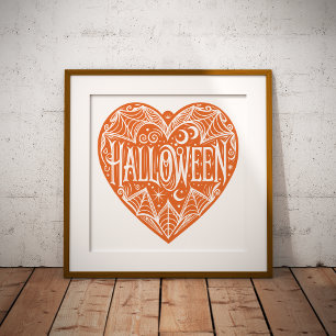 Halloween-Herz, Orange Herzform, Feiertag Poster