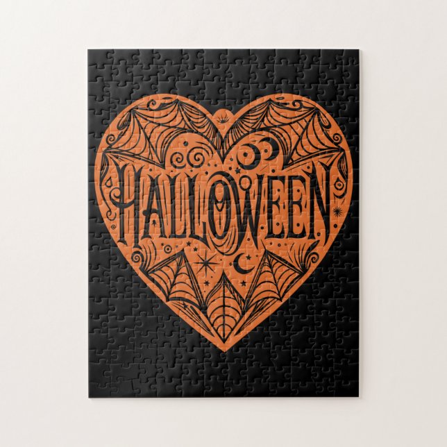 Halloween-Herz, Orange Herzform, Feiertag Puzzle (Vertikal)