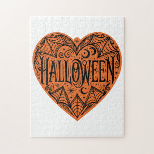 Halloween-Herz, Orange Herzform, Feiertag Puzzle