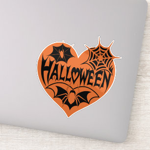 Halloween-Herz, orange Herzform, Spinnennetz Aufkleber